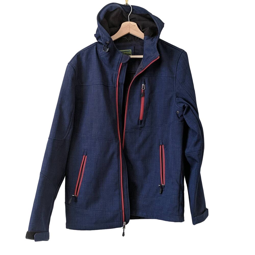 G.H. Bass & Co Mens Heathered Blue Mid Weight Hooded Coat Softshell Jacket Small